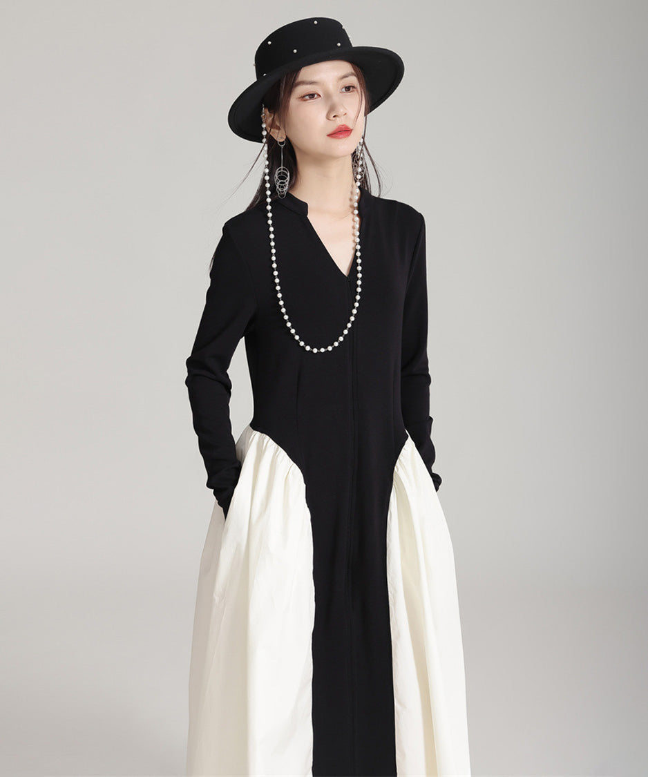 Mono Contrast Panel Dress