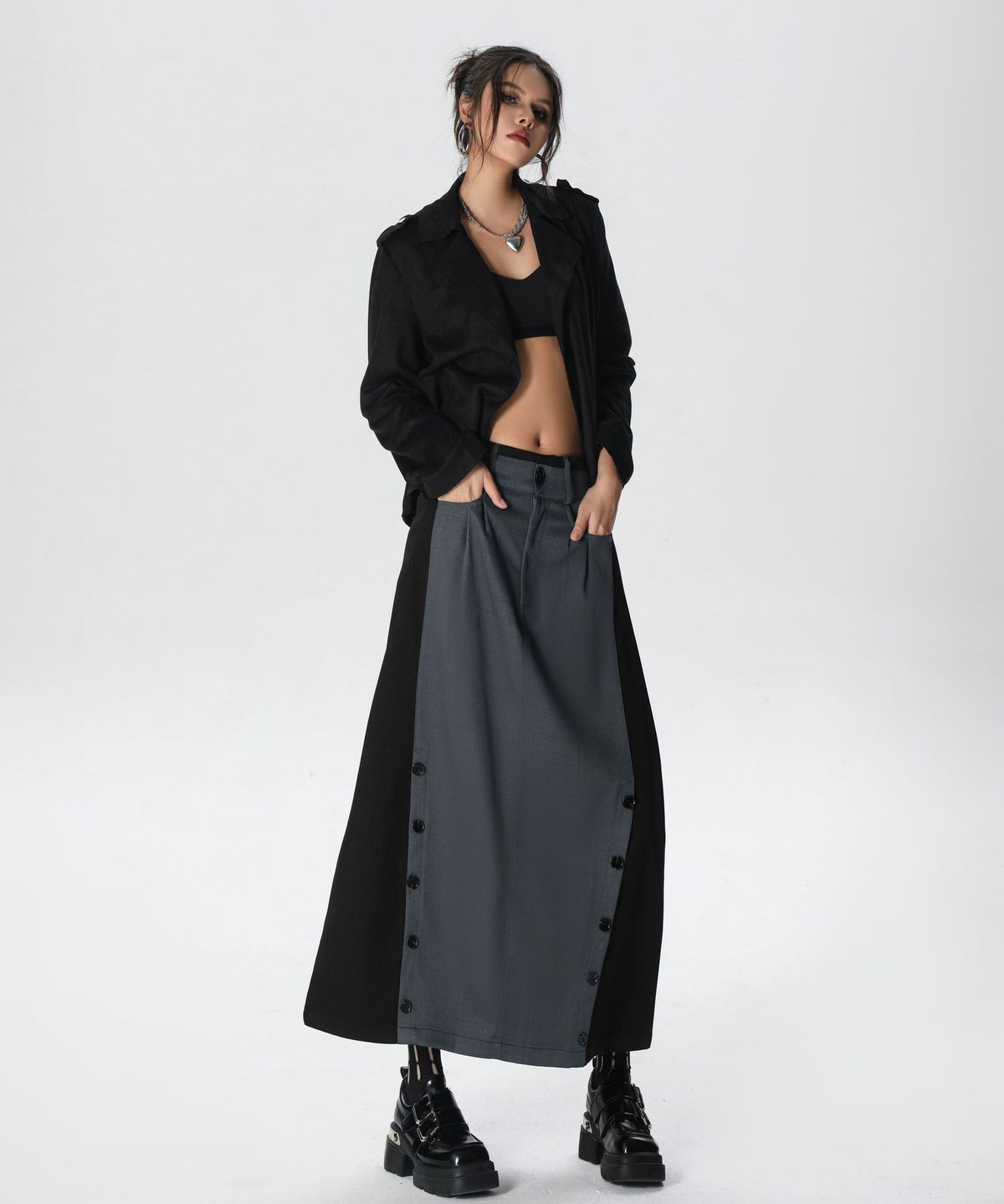 Dual Panel Buttoned Skirt