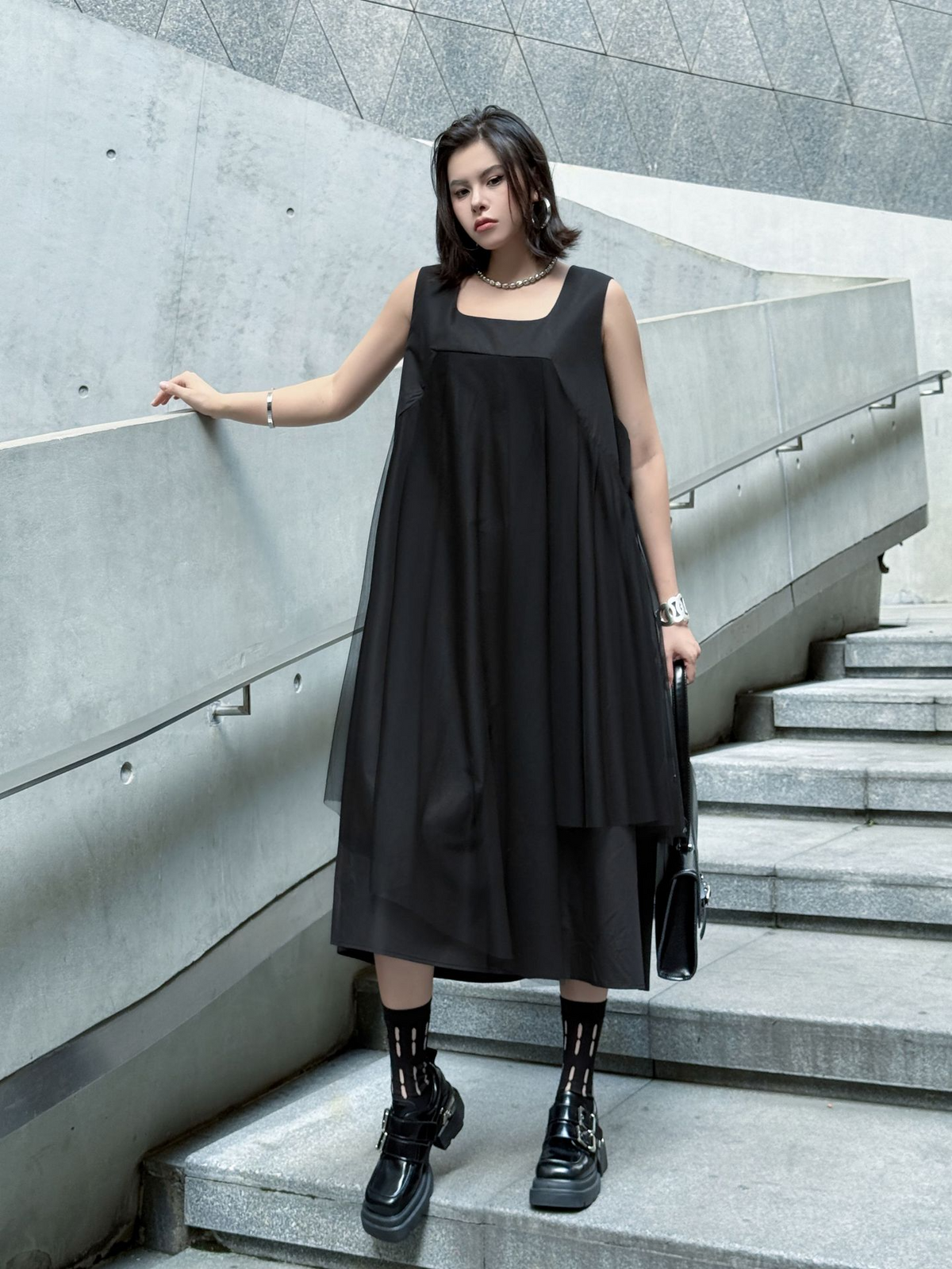 Layered Mesh Flare Dress