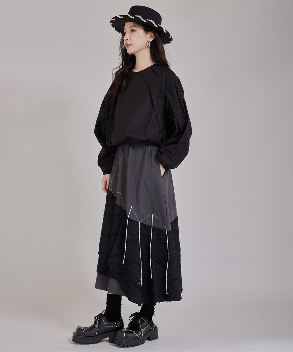 Layered Texture Line Flare Skirt