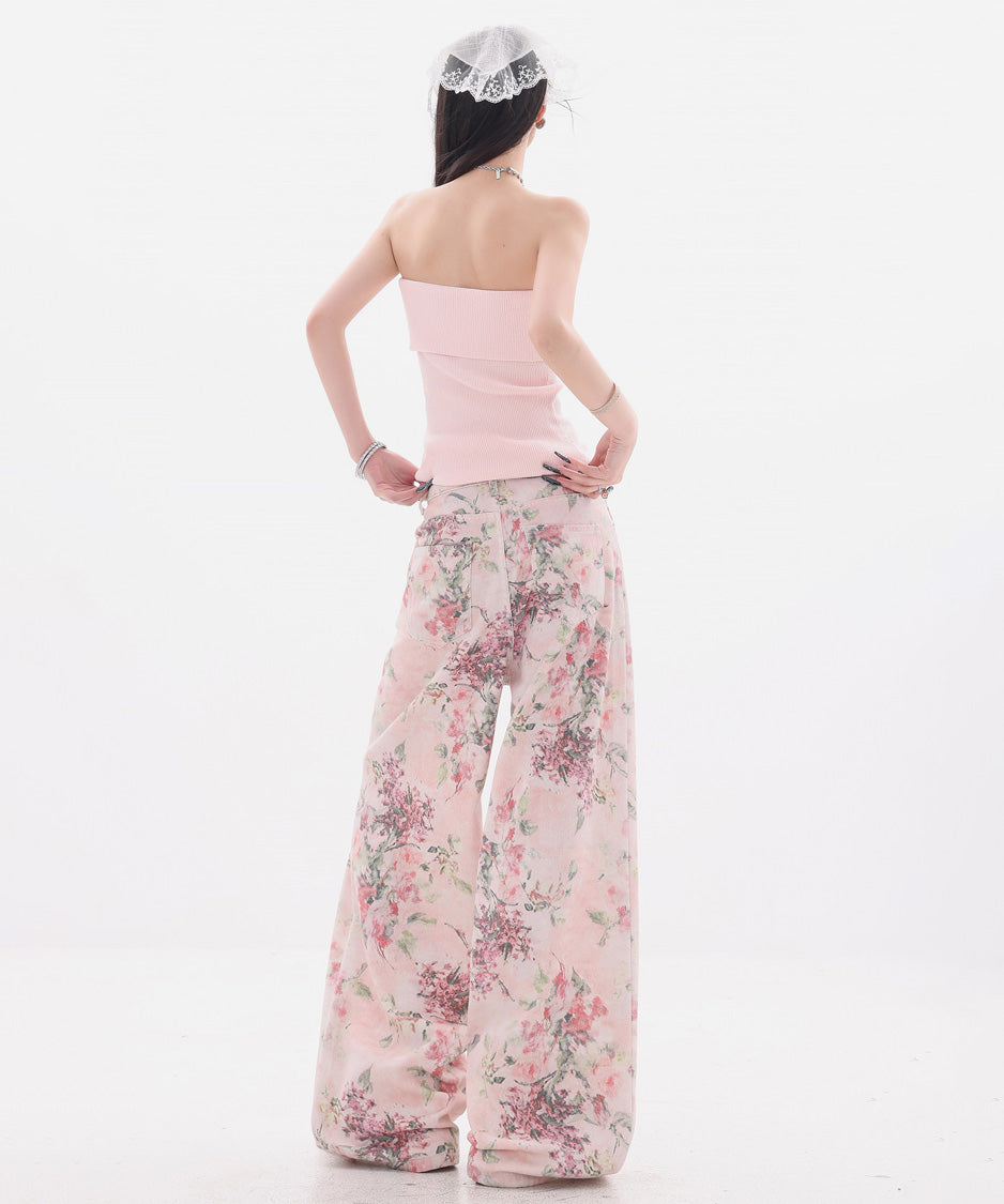 Floral Script Pocket Wide Pants