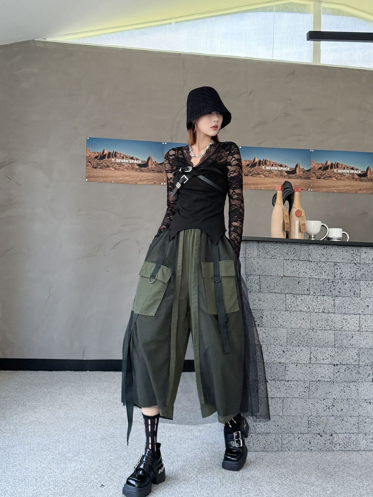 Mesh Cargo Wide Pants
