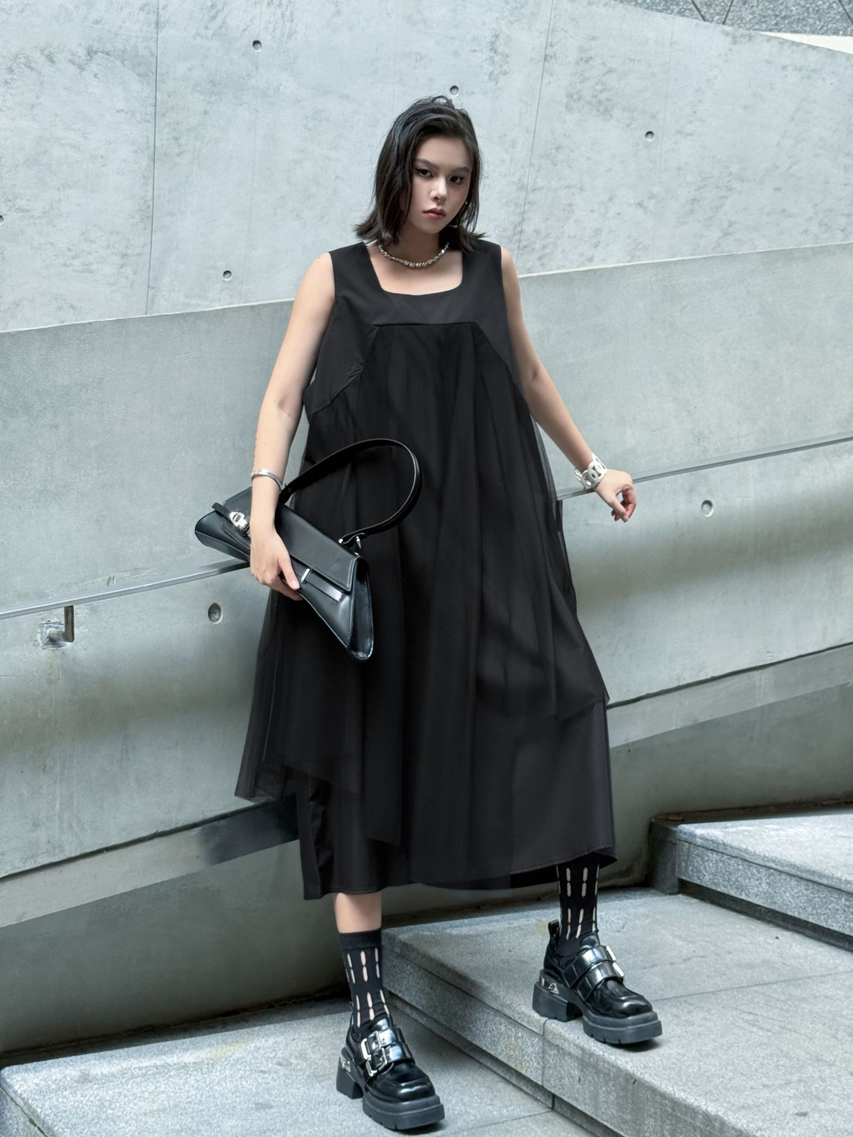 Layered Mesh Flare Dress