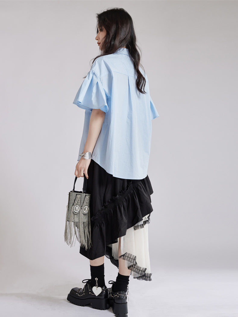 Beaded Collar Flare Blouse
