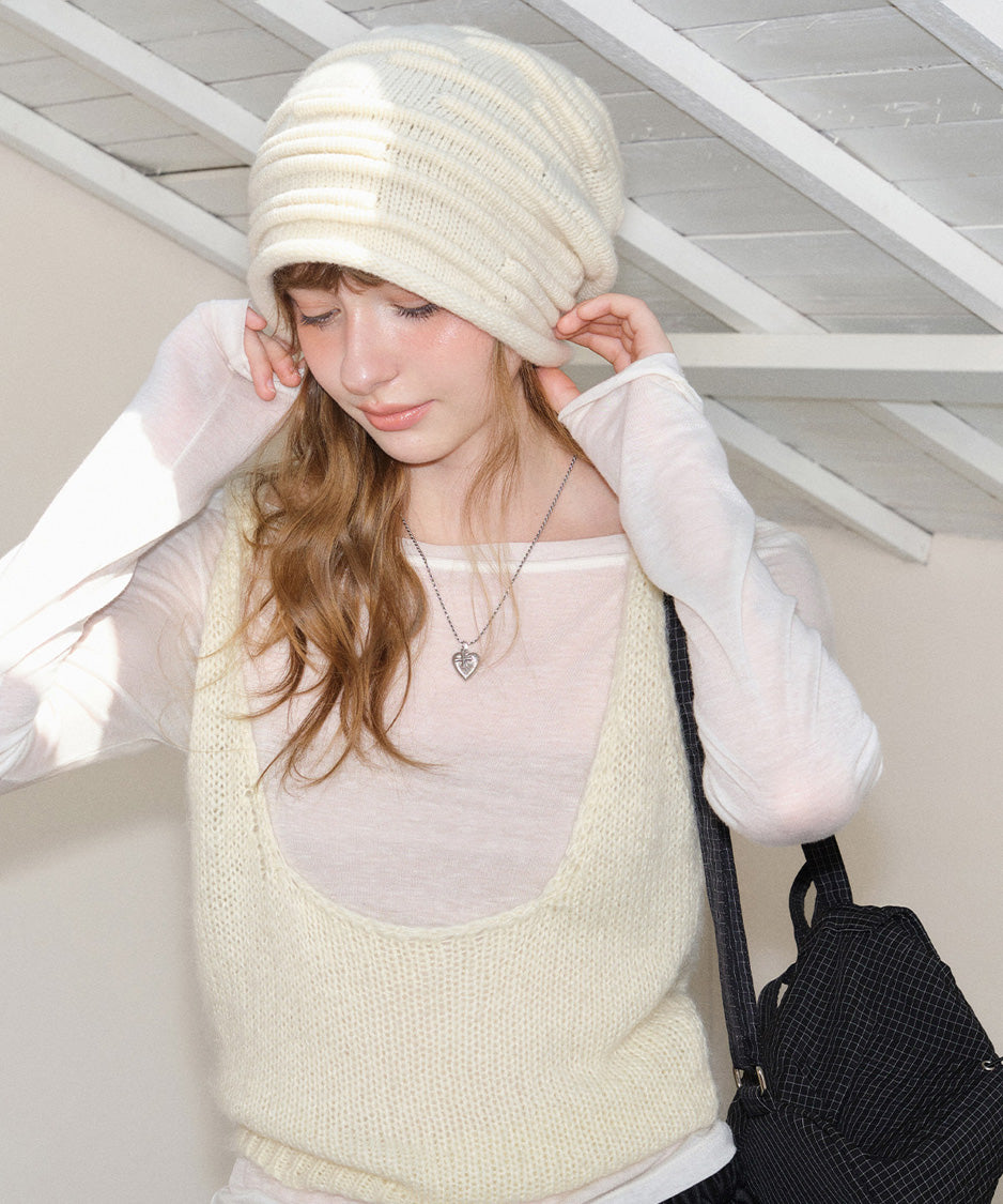 Sculpted Pleat Wool Beanie
