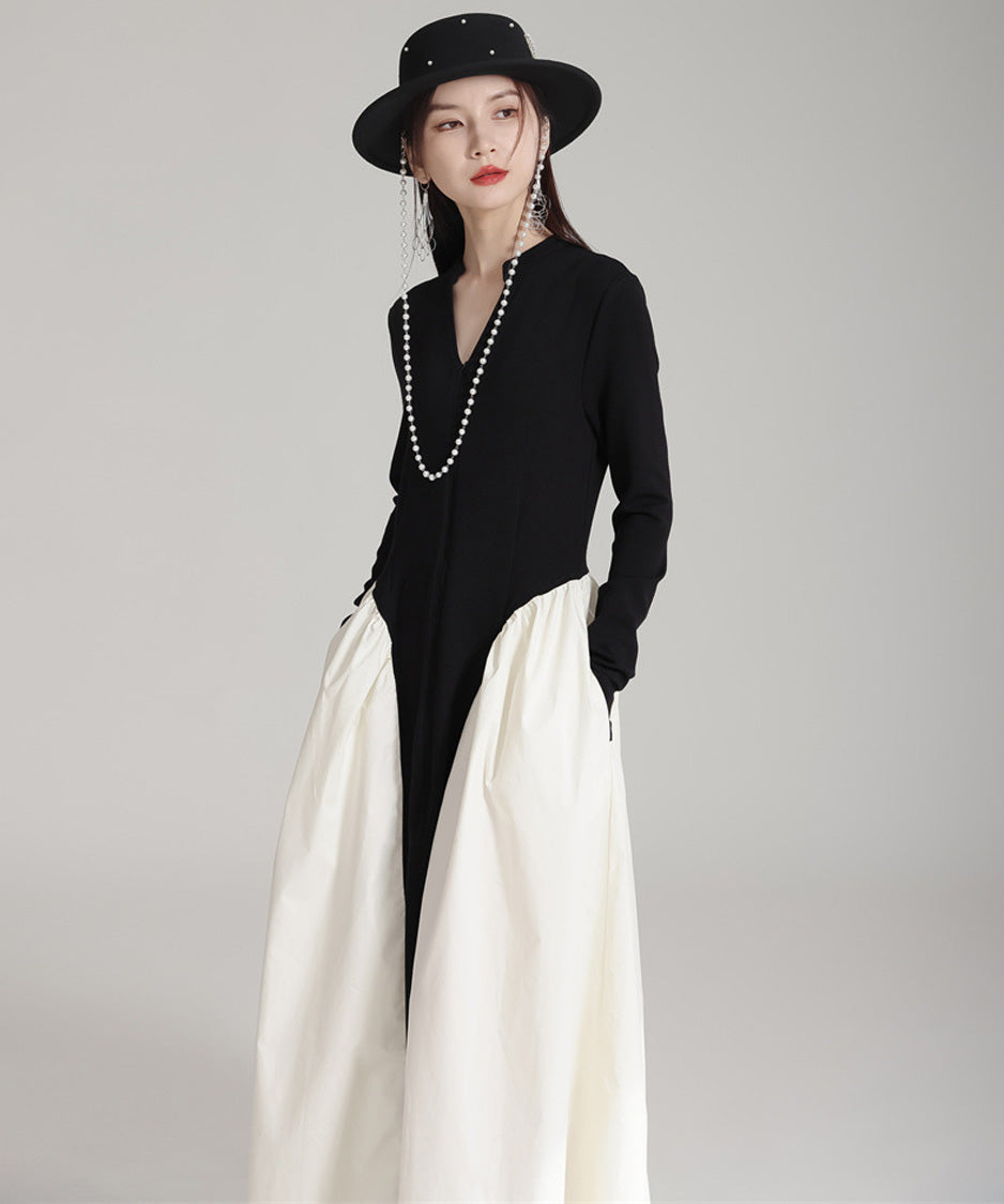 Mono Contrast Panel Dress