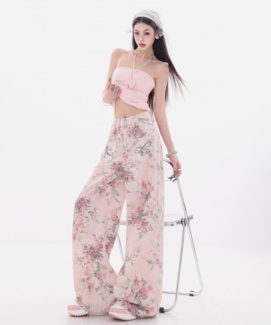 Floral Script Pocket Wide Pants