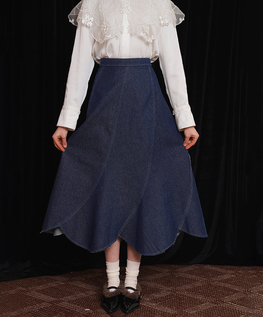 Curve Cut Denim Skirt