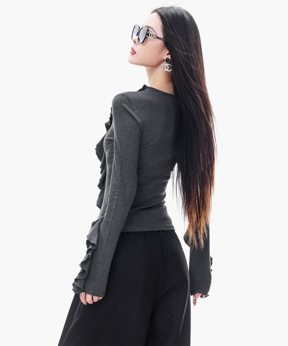 Ruffle Trim Slim Fit Top