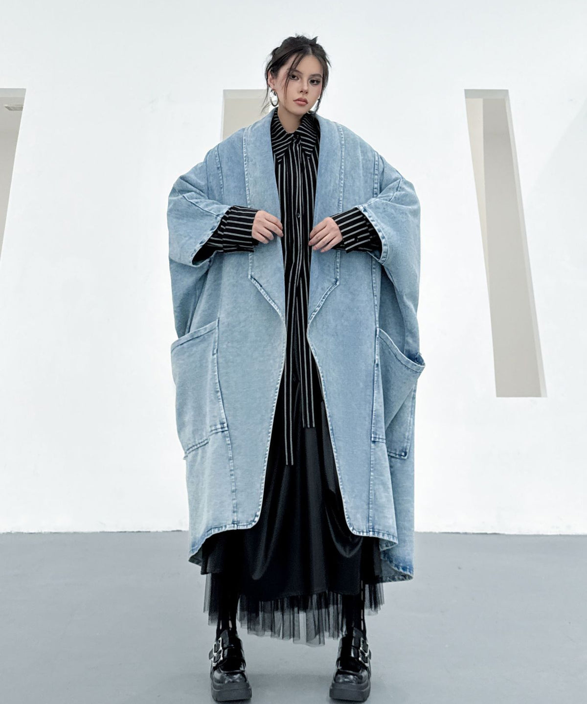 Washed Long Denim Coat
