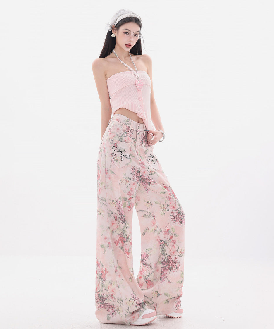 Floral Script Pocket Wide Pants