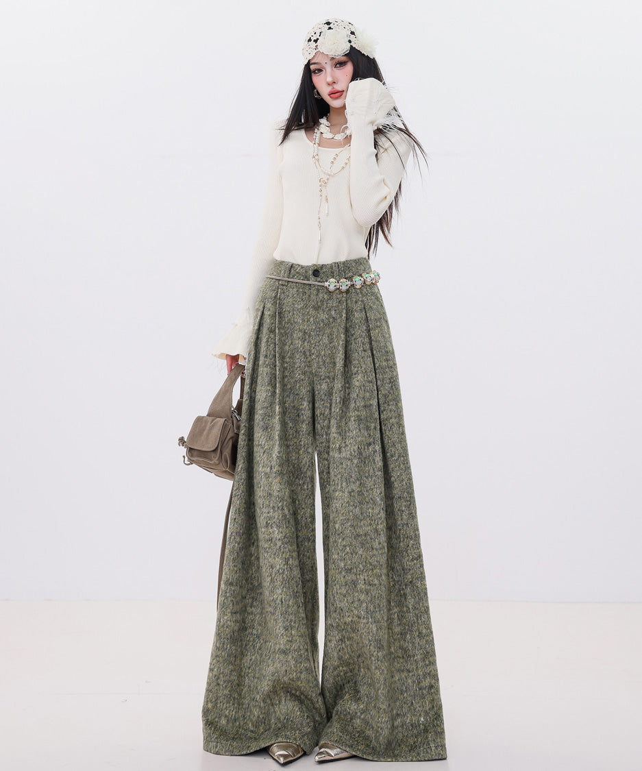 Tweed Tuck Wide Slacks