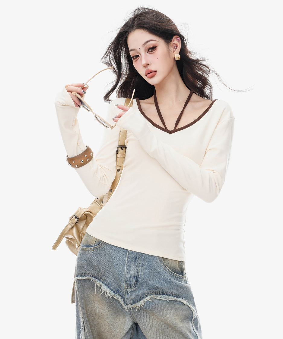 Back Line Strap V Neck Top