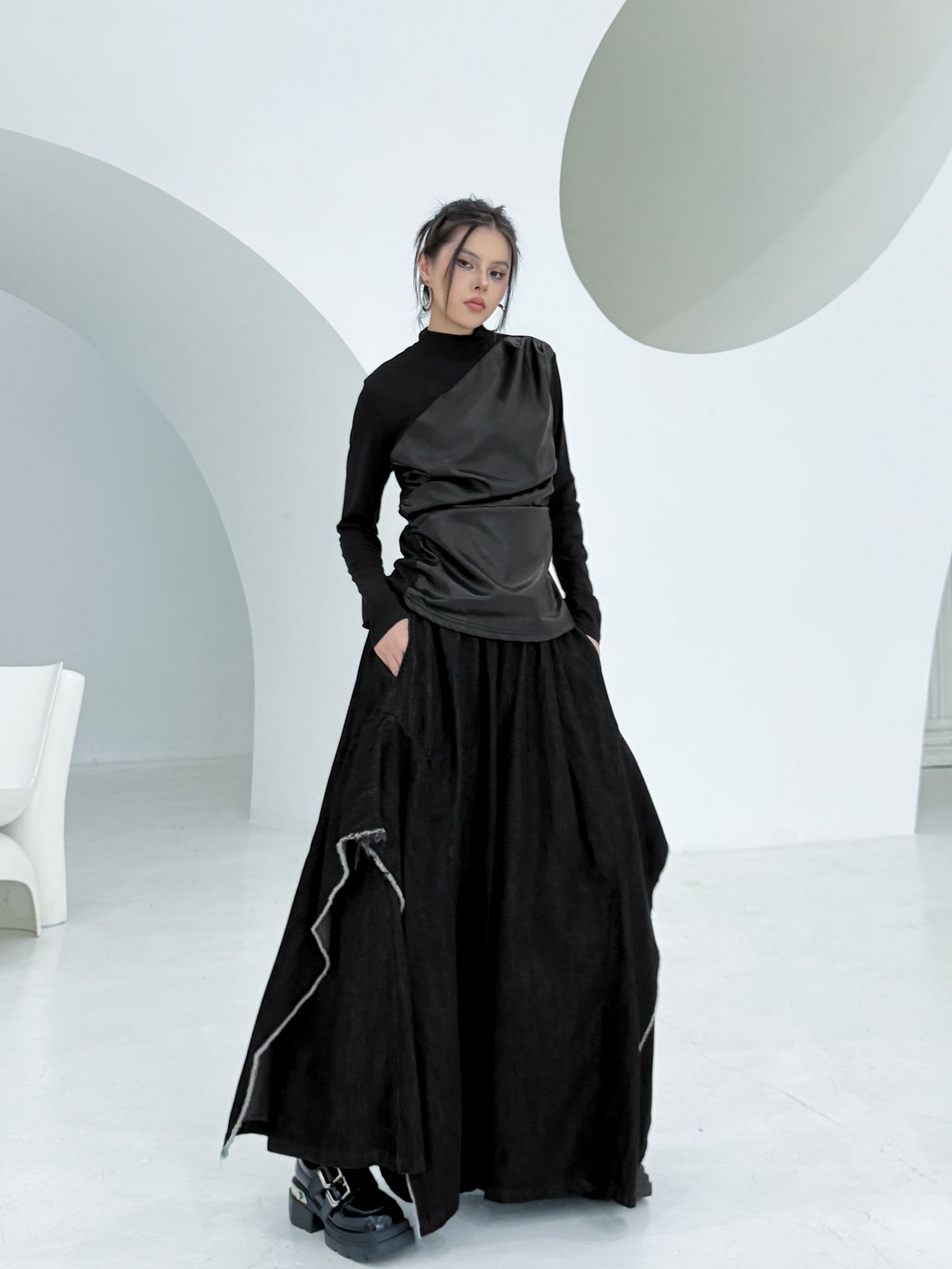 Draped Satin Mix Top