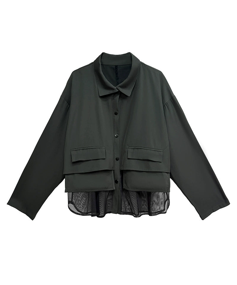 Layered Pocket Mesh Blouse