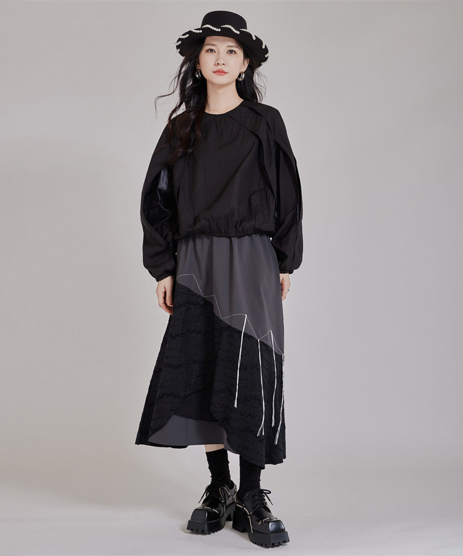 Layered Texture Line Flare Skirt