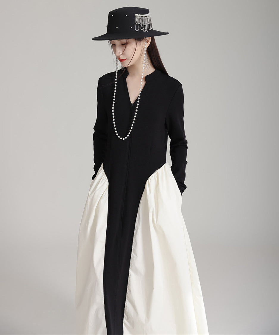 Mono Contrast Panel Dress