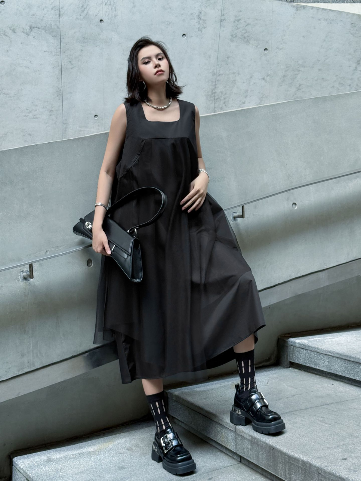 Layered Mesh Flare Dress