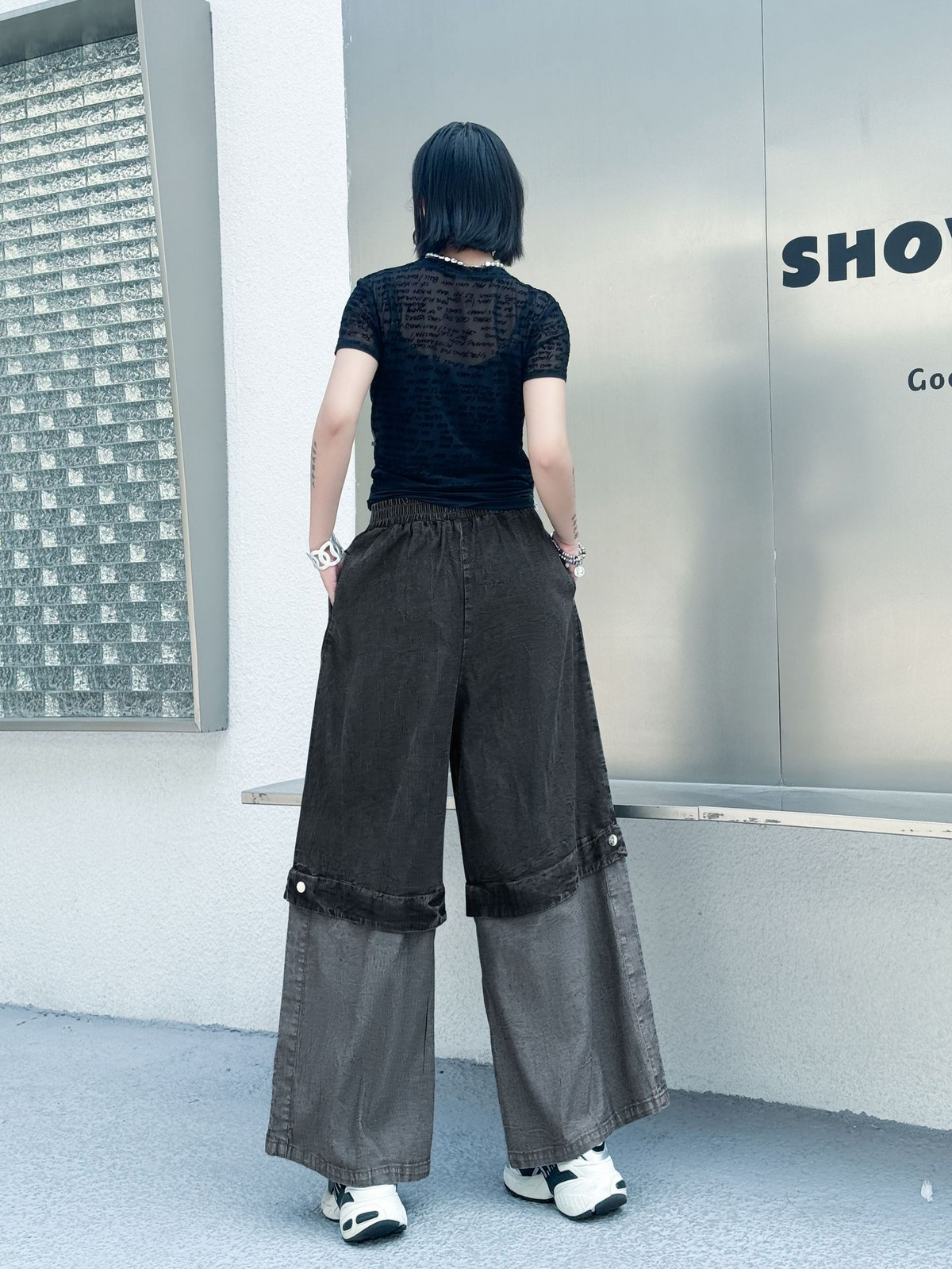 Two Tone Wide Denim Pants