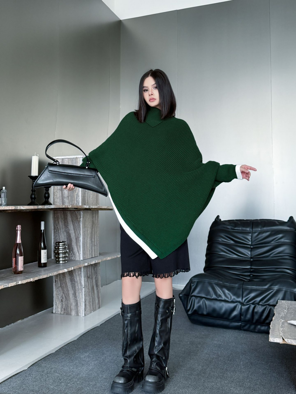 Diagonal Knit Poncho Top