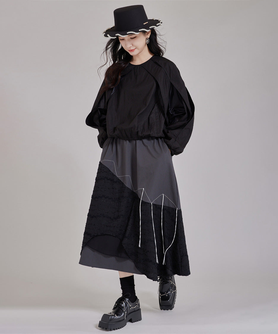 Layered Texture Line Flare Skirt
