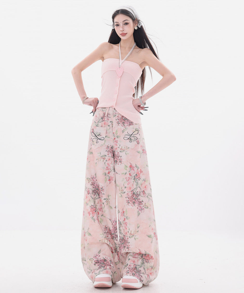 Floral Script Pocket Wide Pants