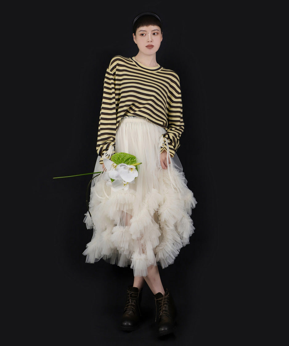 Ribbon Cuff Stripe Top