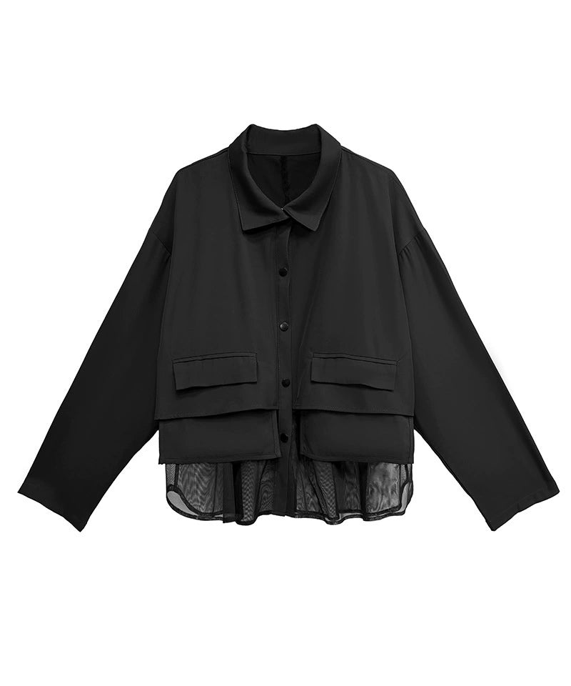 Layered Pocket Mesh Blouse