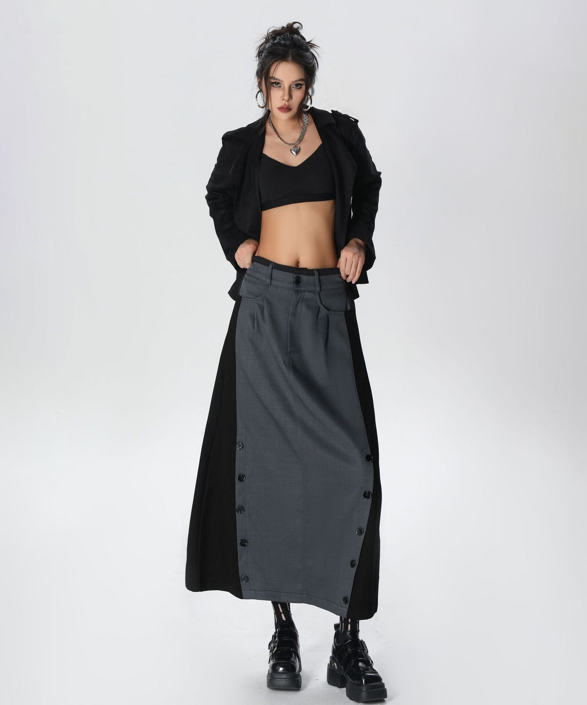 Dual Panel Buttoned Skirt