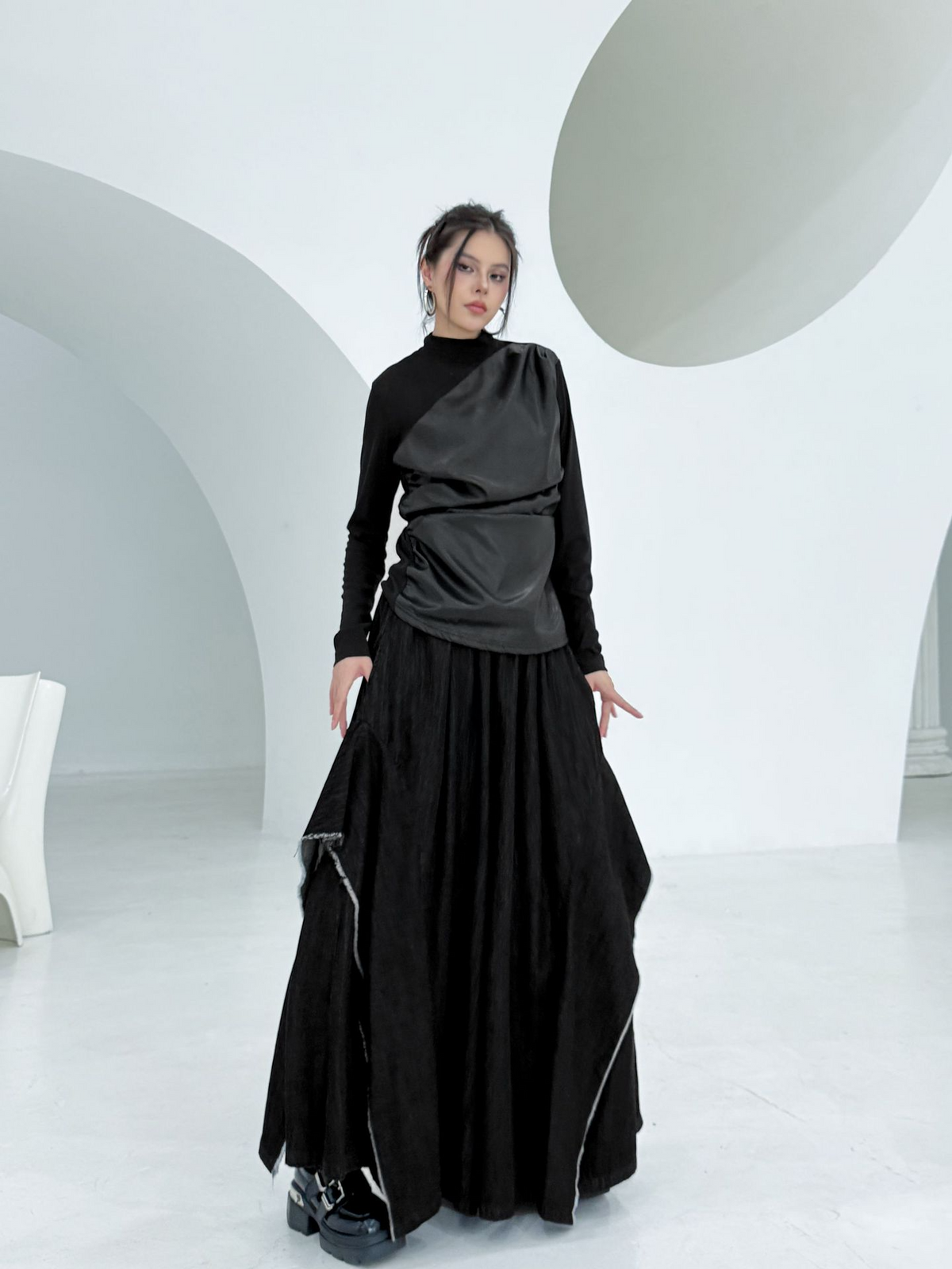 Draped Satin Mix Top