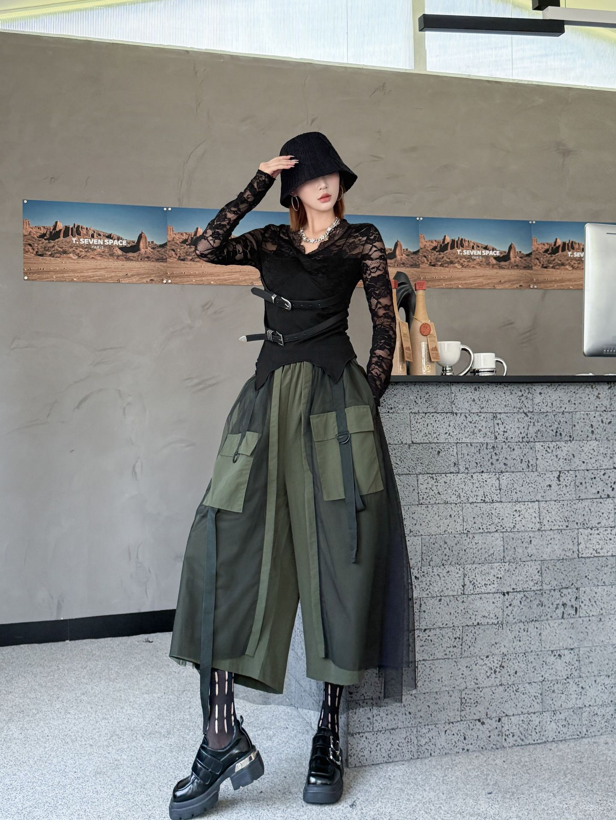 Mesh Cargo Wide Pants