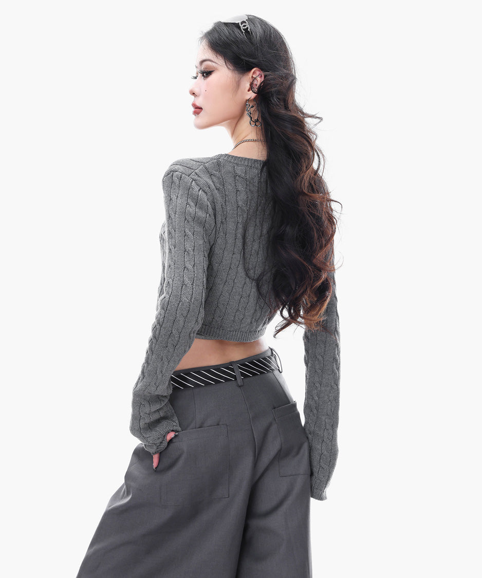 Cable Cropped Curve Cardigan