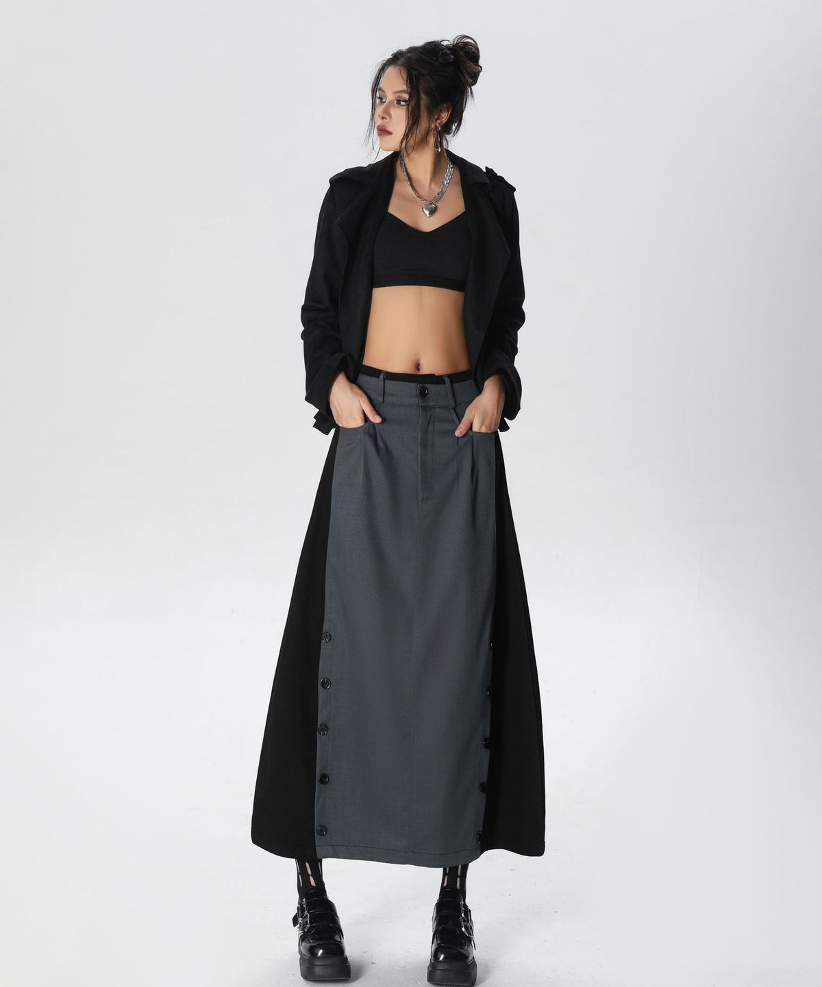 Dual Panel Buttoned Skirt