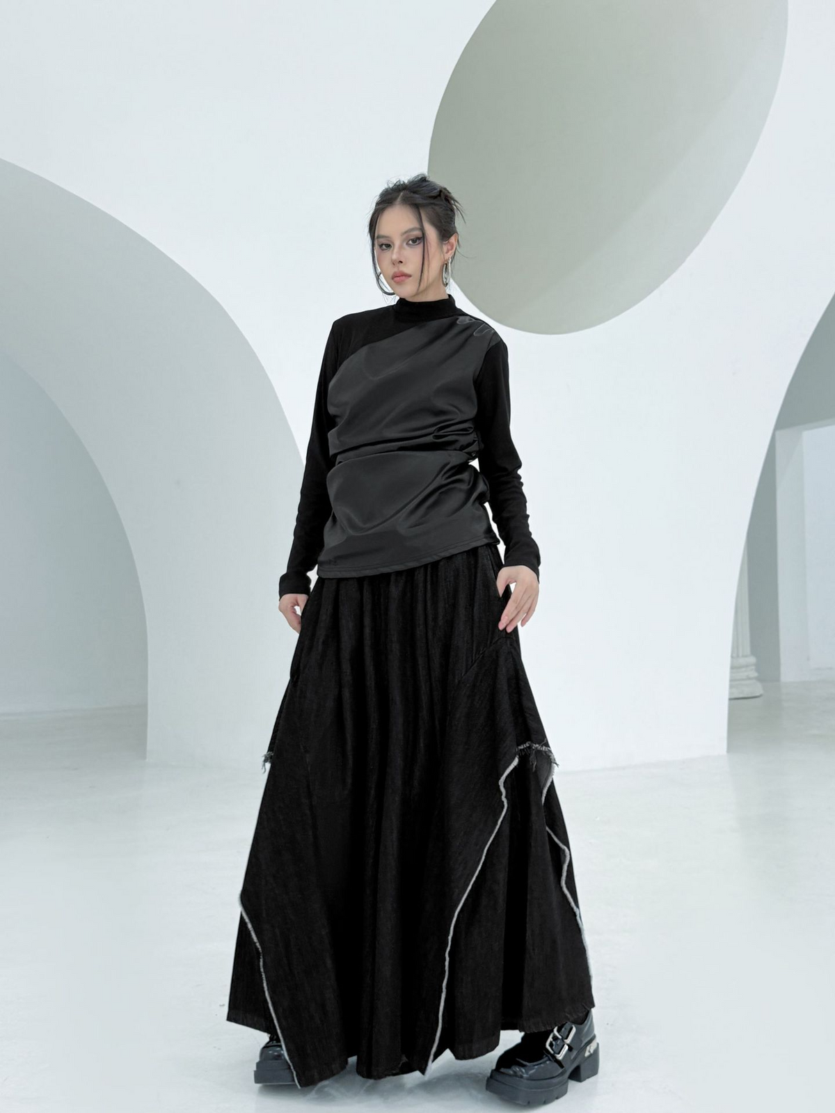 Draped Satin Mix Top
