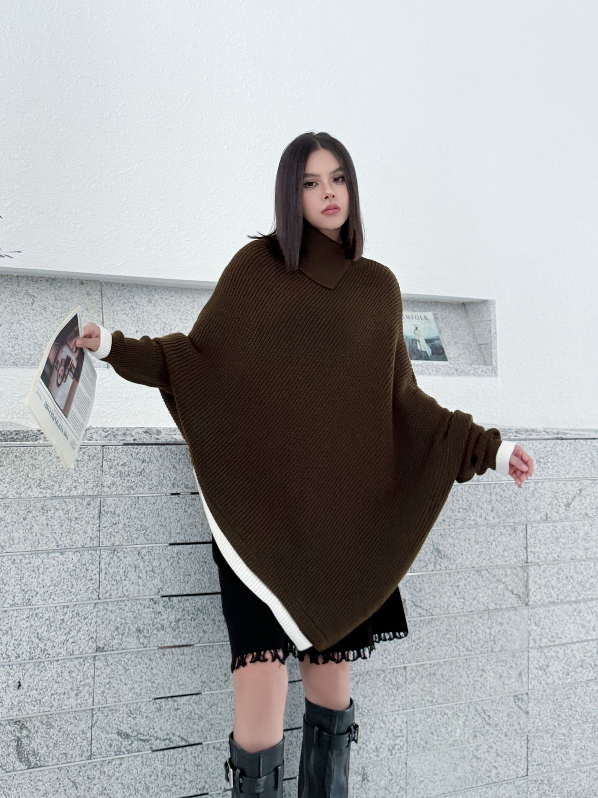 Diagonal Knit Poncho Top
