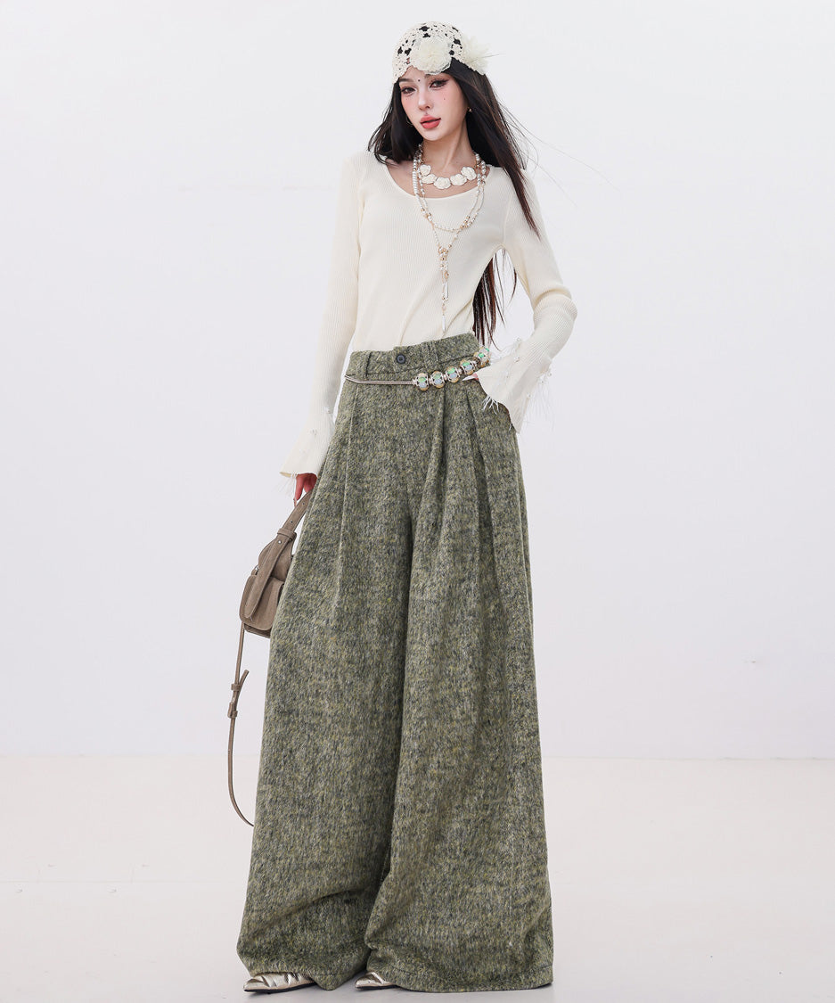 Tweed Tuck Wide Slacks