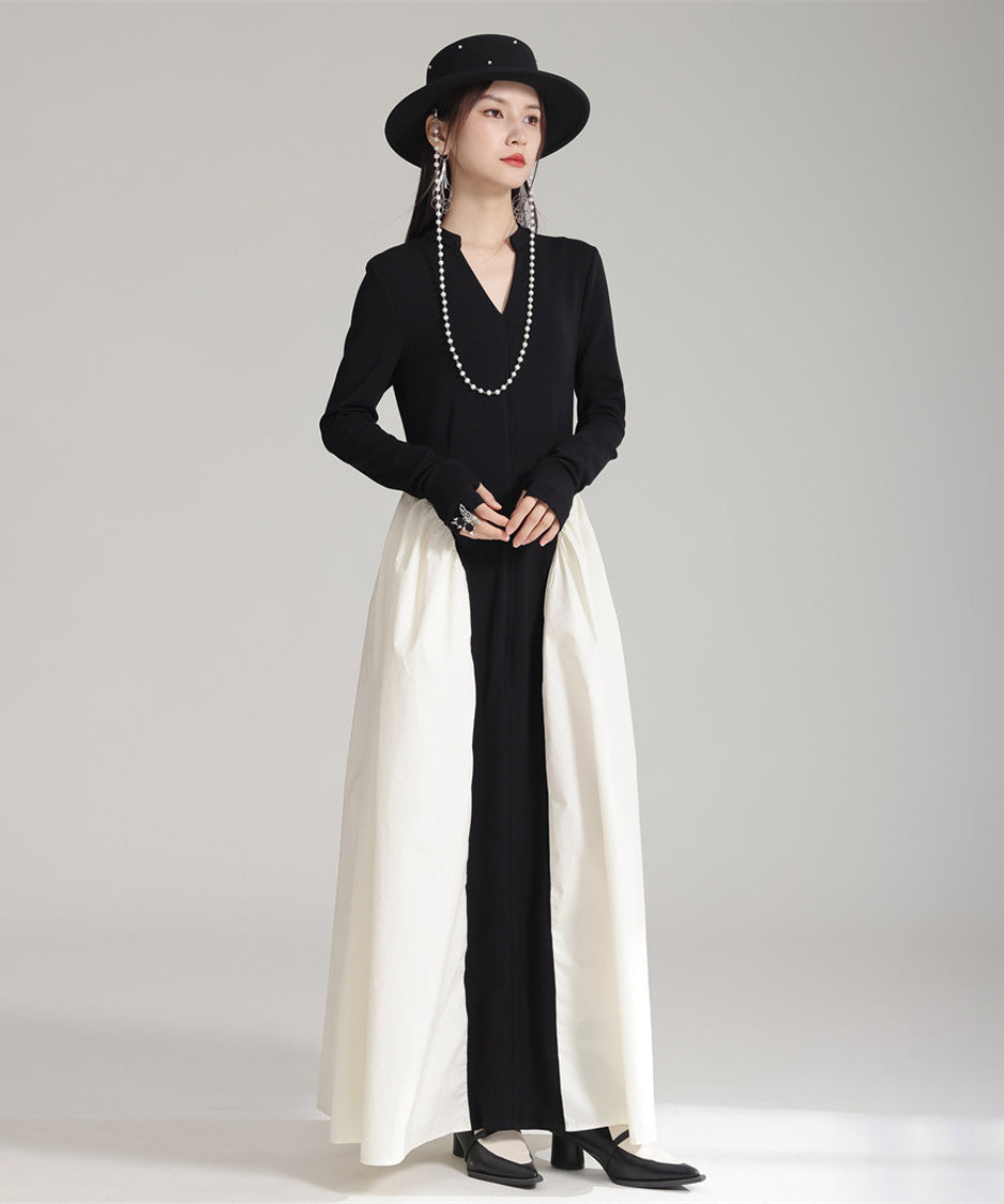 Mono Contrast Panel Dress