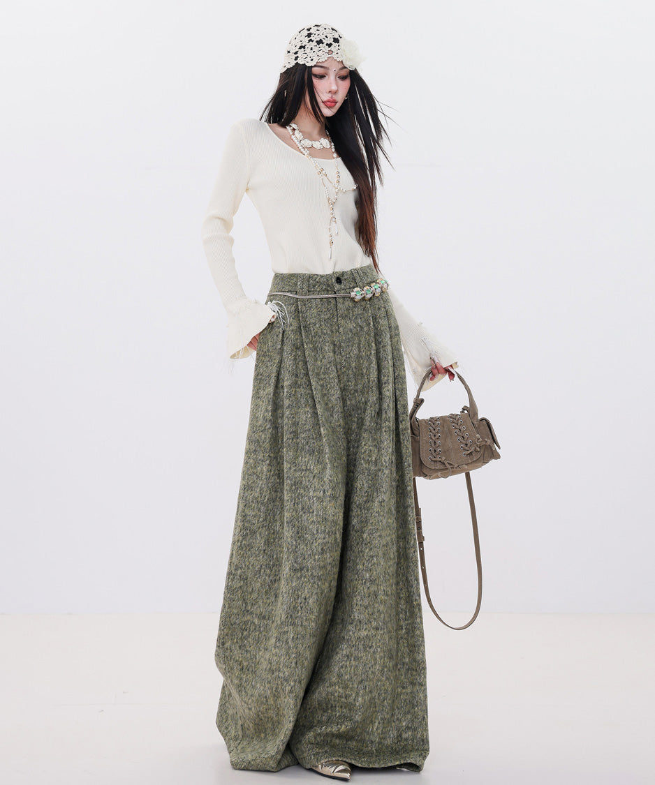 Tweed Tuck Wide Slacks