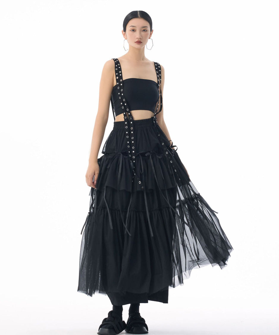 Tiered Mesh Belt Skirt