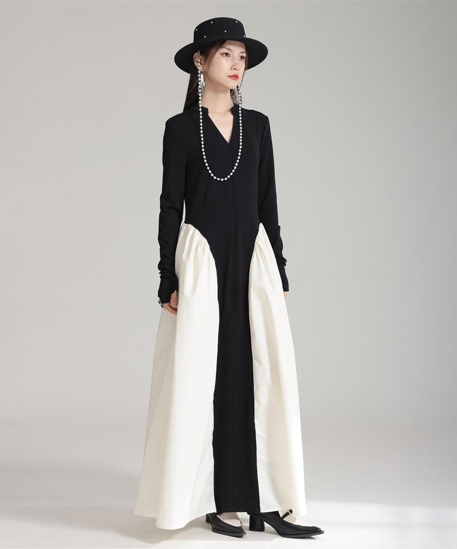 Mono Contrast Panel Dress