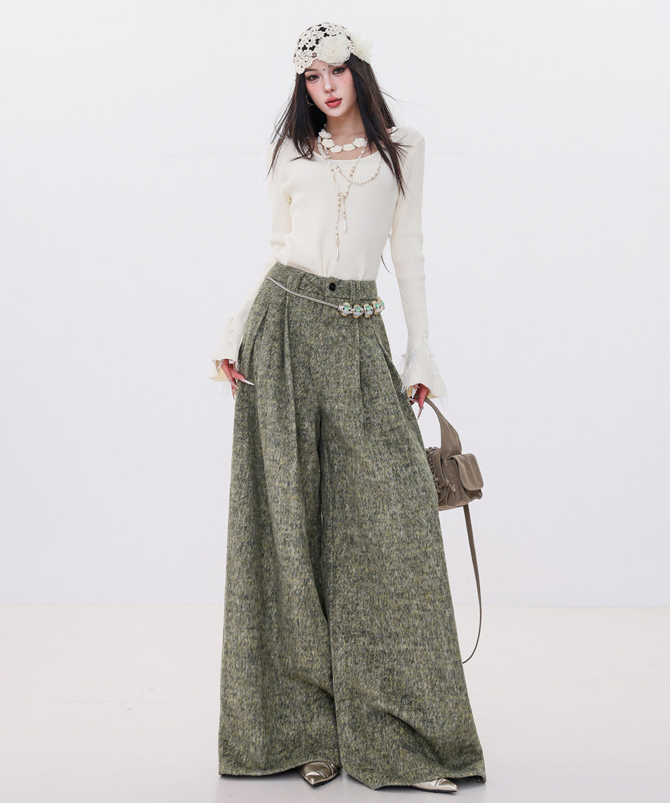 Tweed Tuck Wide Slacks