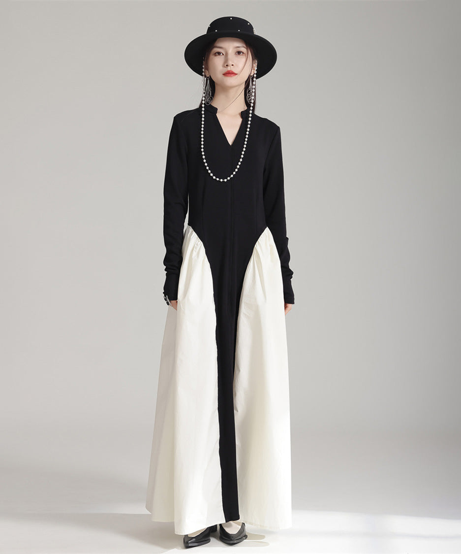 Mono Contrast Panel Dress