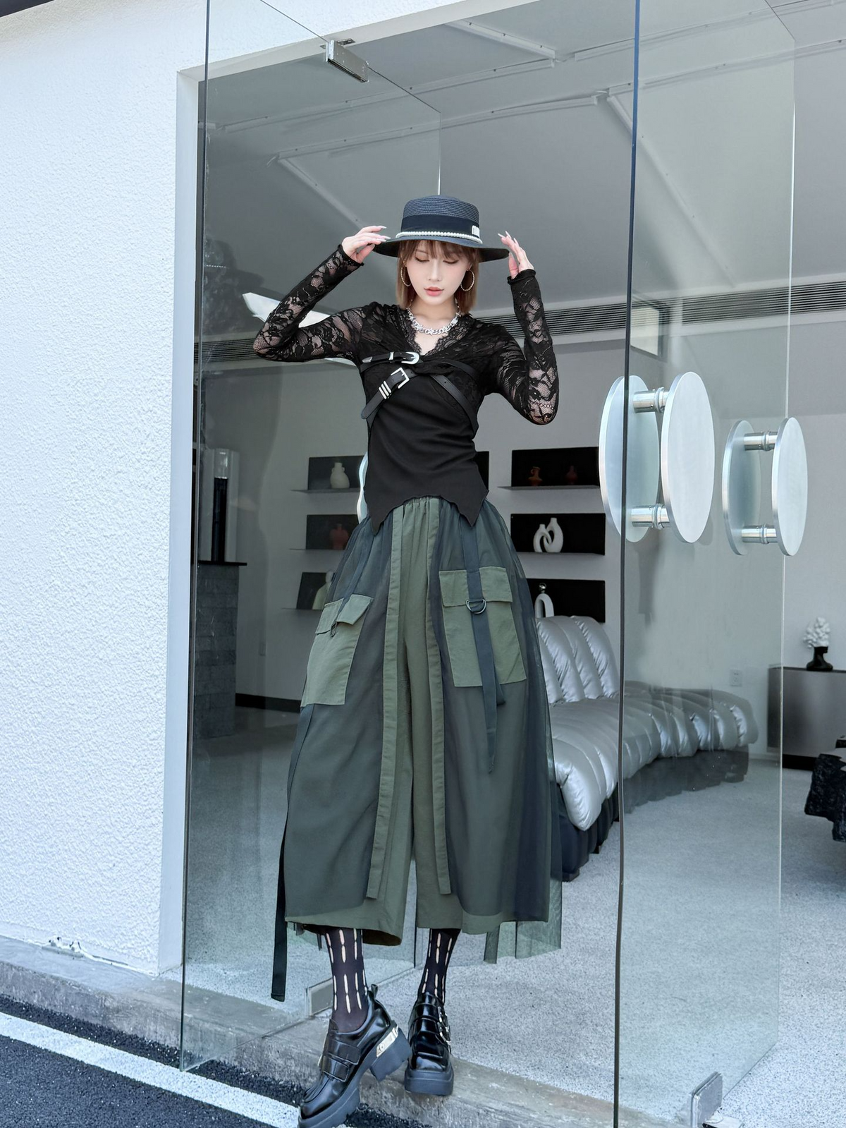 Mesh Cargo Wide Pants