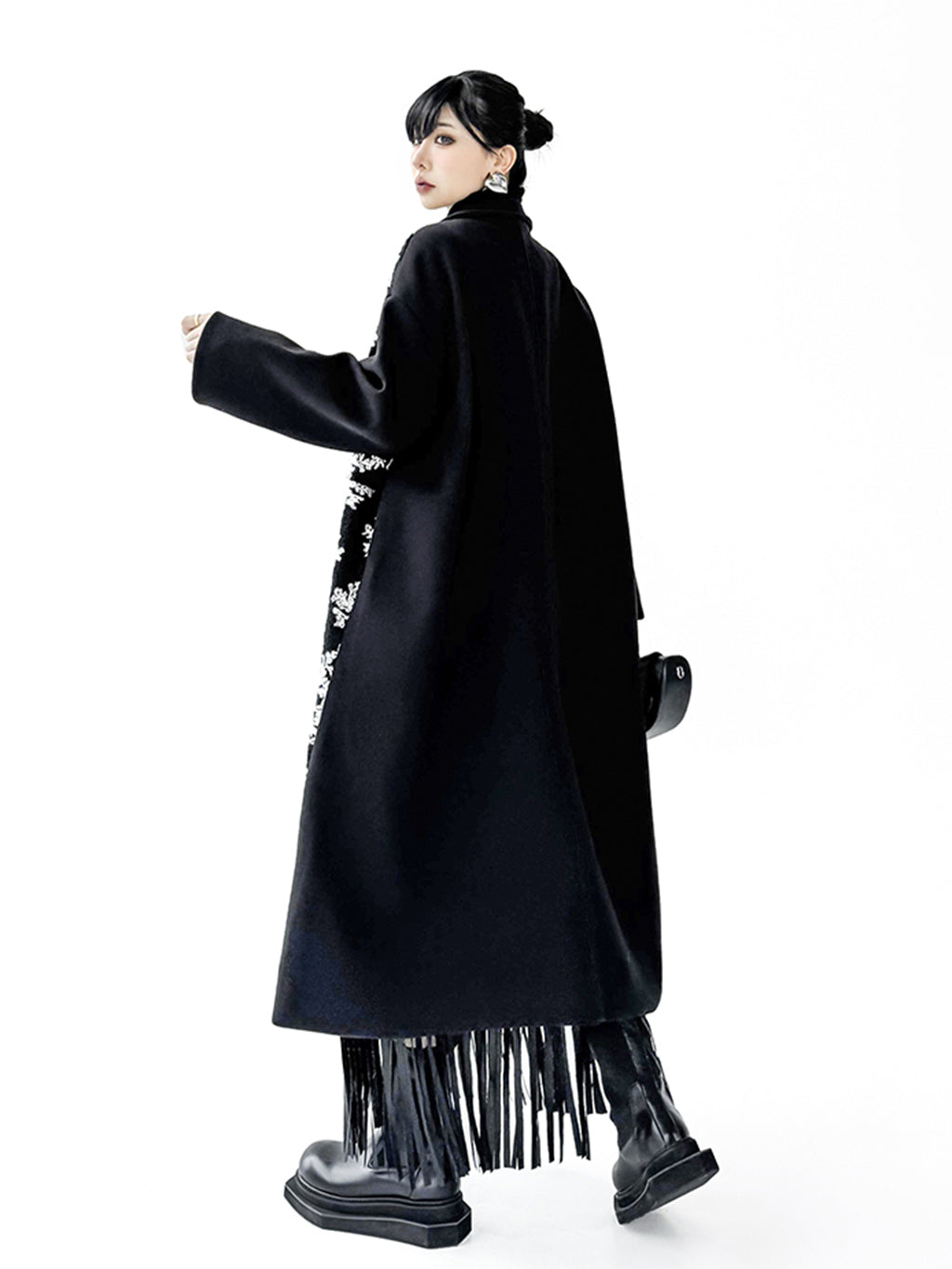 Patch Jacquard Fringe Coat