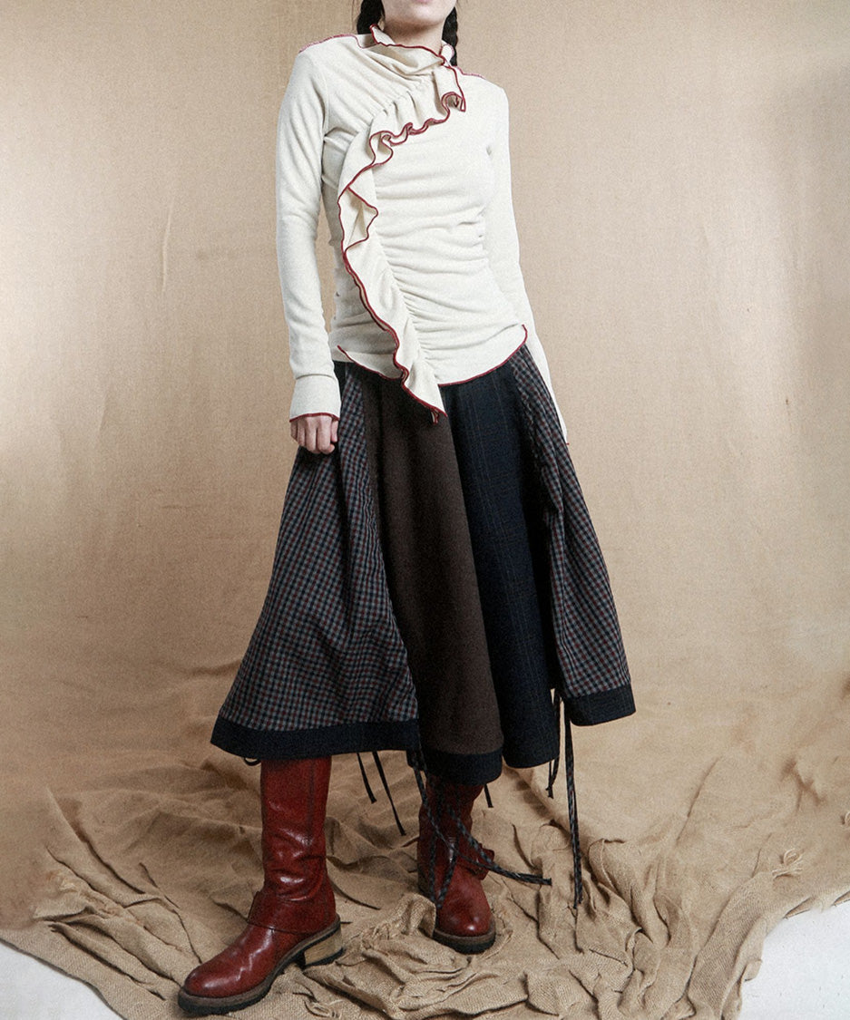 Ruffle Spiral Highneck Top