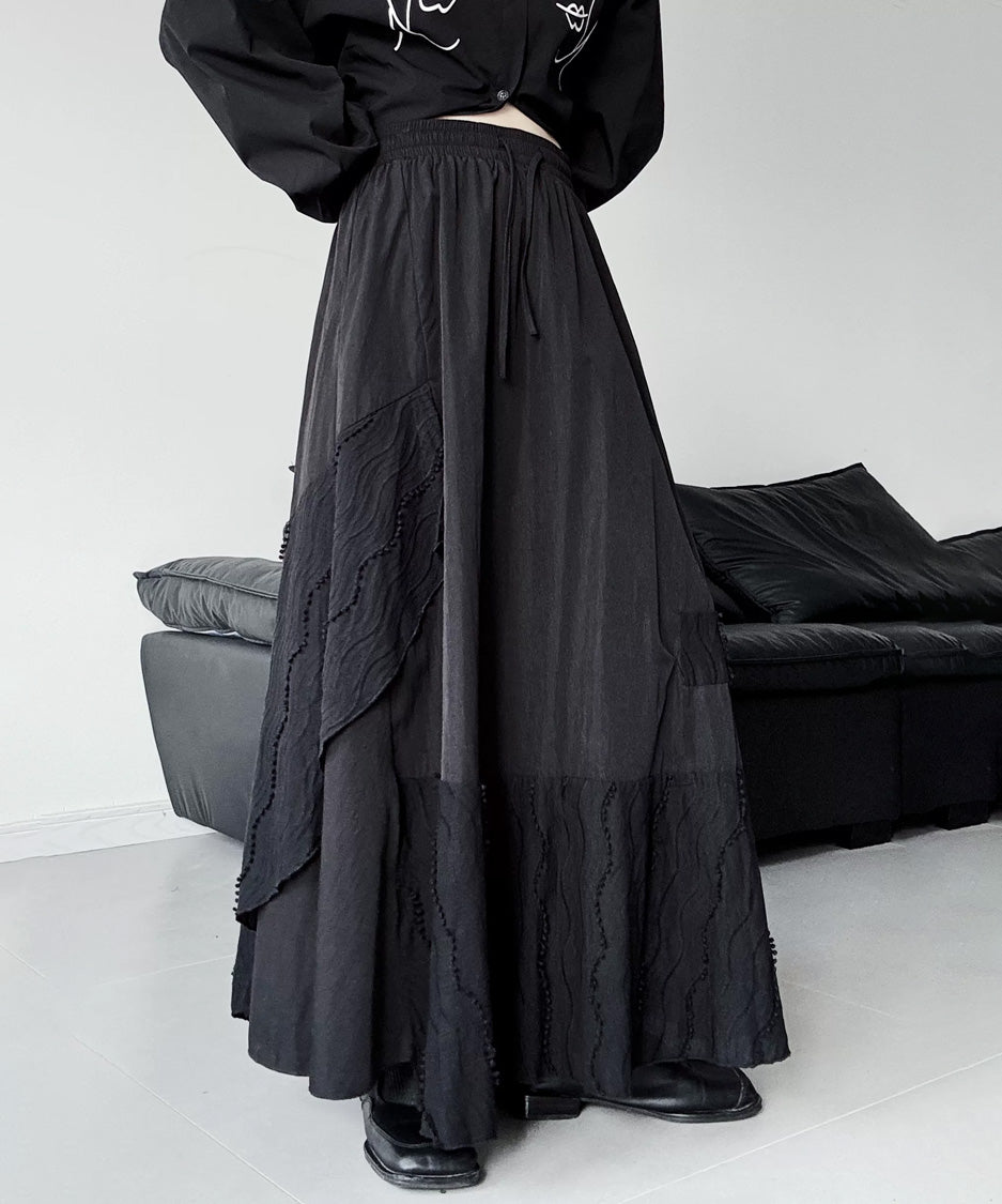 Wave Textured Layered Long Skirt