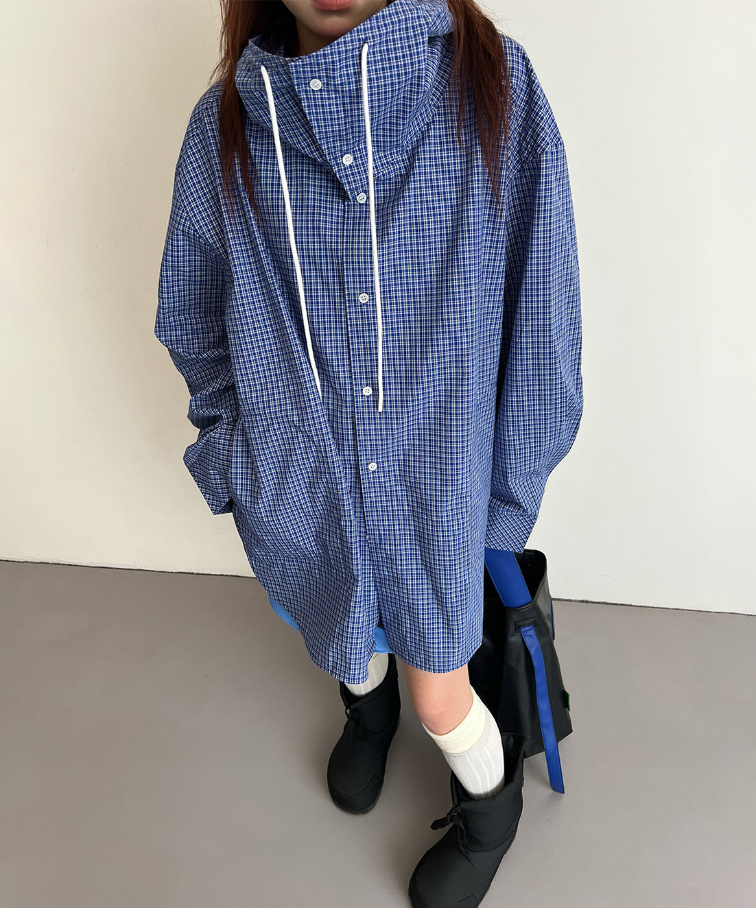 Oversize Hoodie Check Jacket