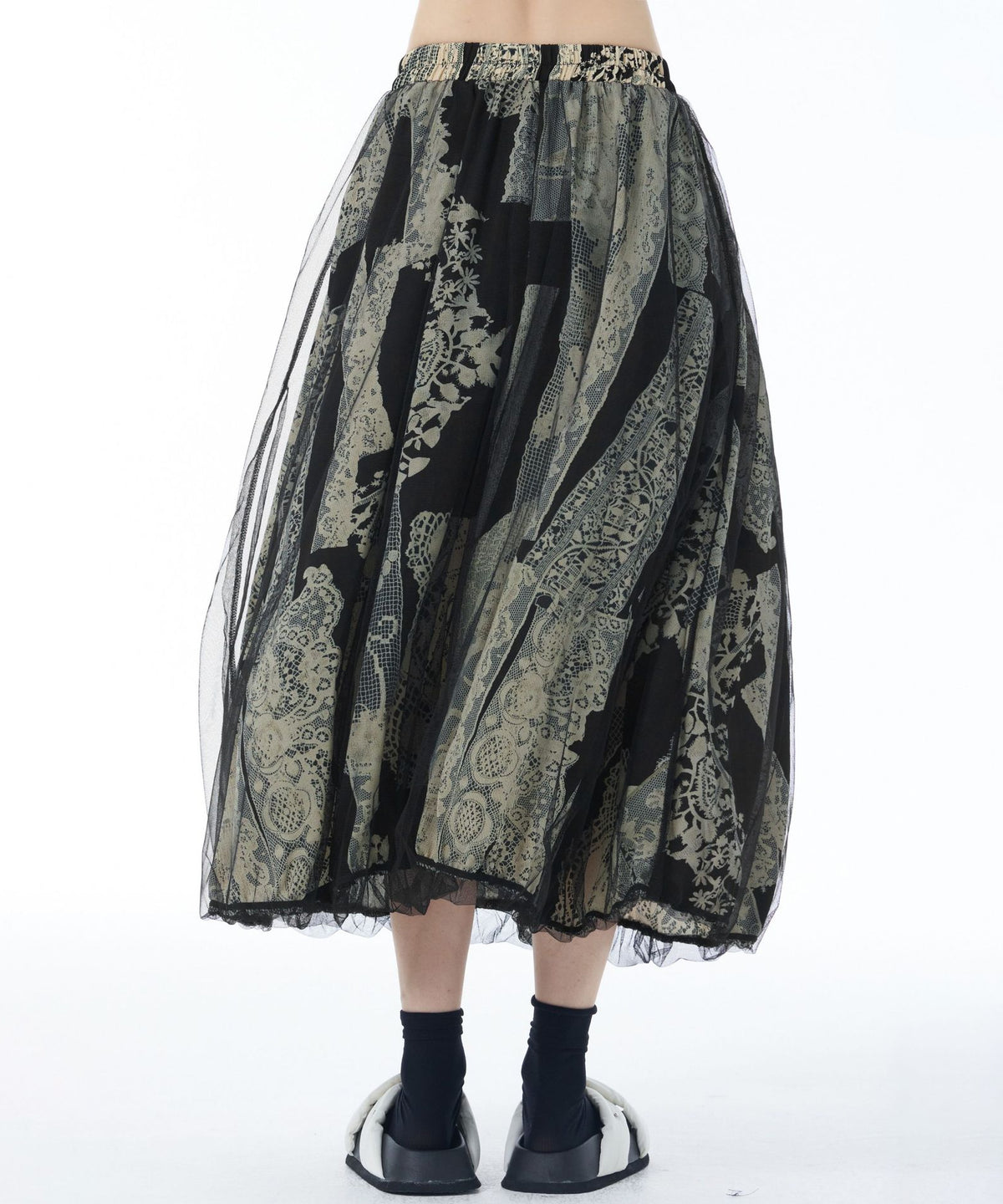 Lace Pattern Mesh Layered Skirt