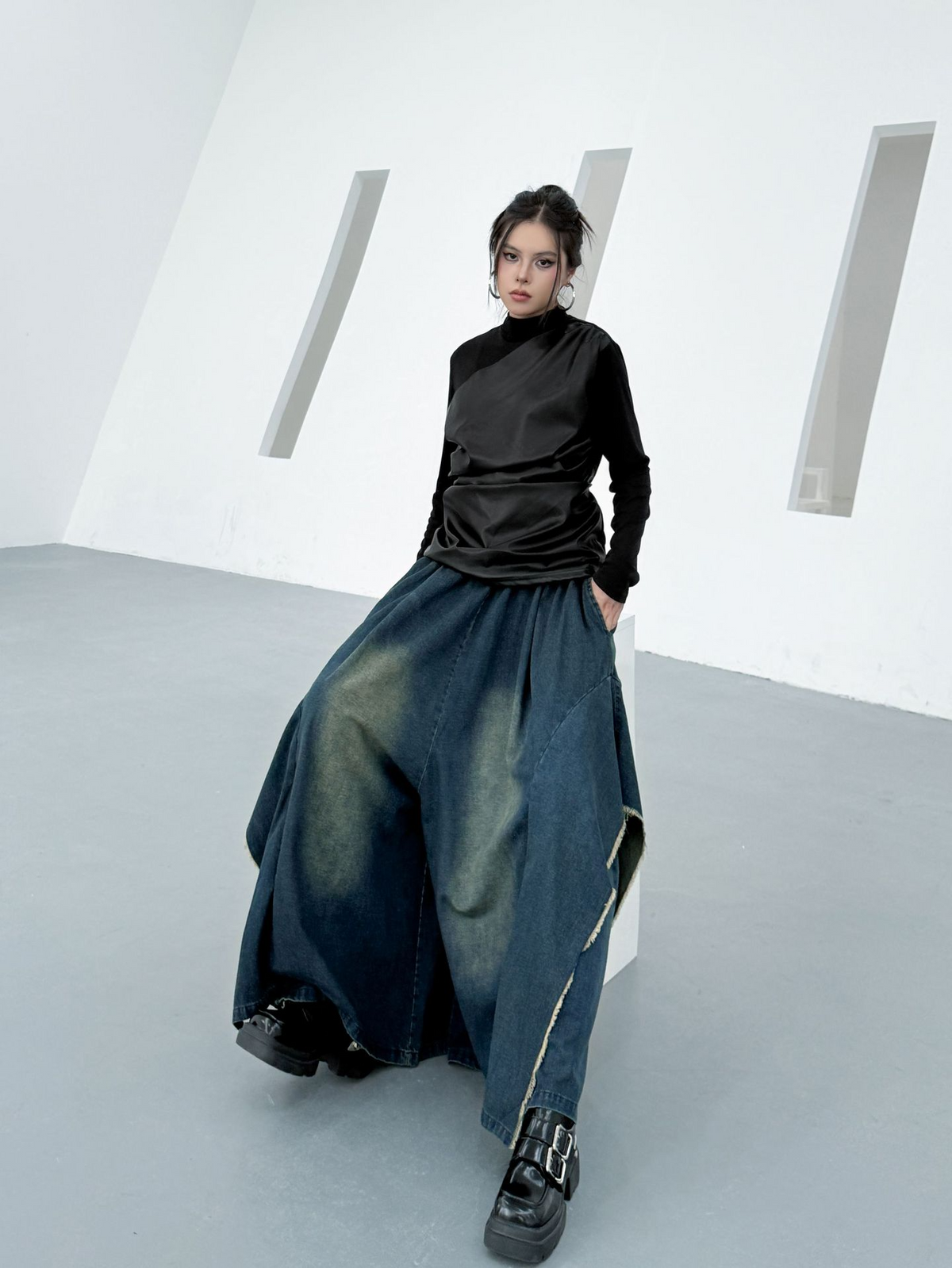 Draped Satin Mix Top