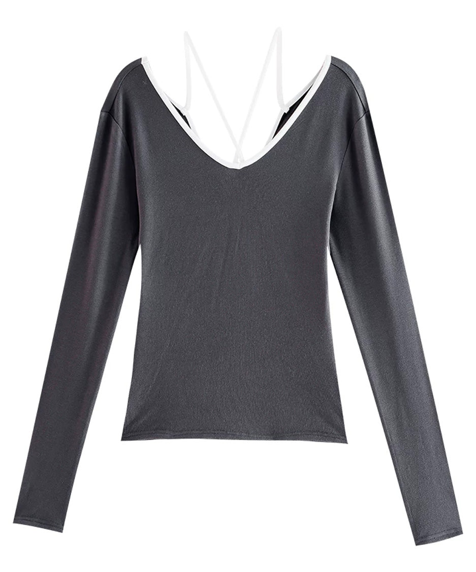 Back Line Strap V Neck Top